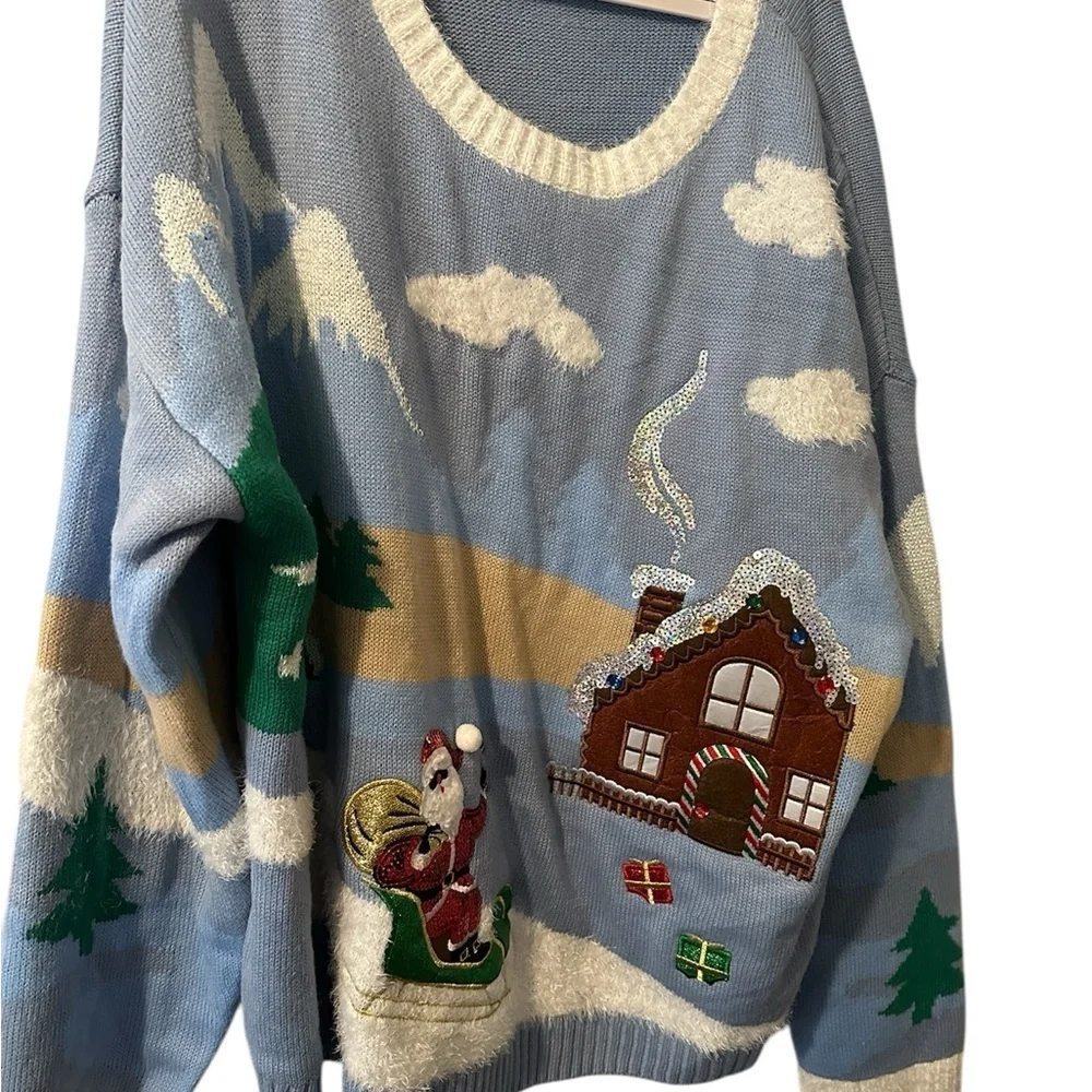 UGLY Christmas Sweater Women 3x Santa Gingerbread House 22 Degrees Brand